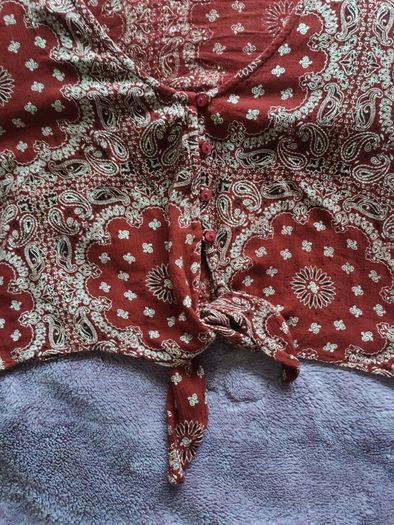 New Yorker Burgundy Red Bandana Print Tie-Front Cropped Top Worn Once