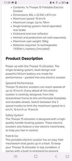 thorpe electric scooter