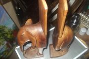 a pair of vintage wooden elephant bookends