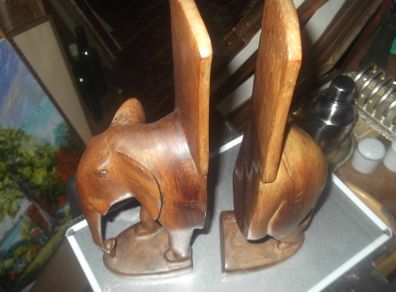 a pair of vintage wooden elephant bookends