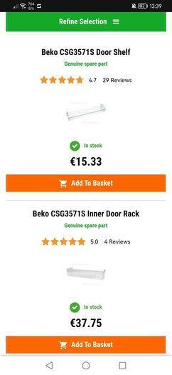 Shelves for BEKO CSG3571S  fridge freezer