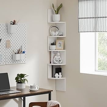 5-Tier Corner Shelf, Display Floating Shelf in Living Room, Study, Kitchen, Bedroom, for Plants, CDs, Decorations, Modern, Cloud White