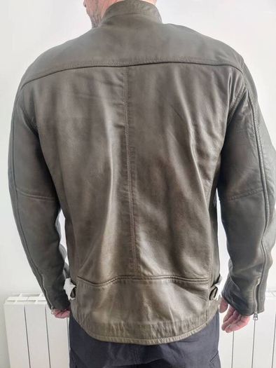 New Schott NYC, LC 949 WX, Iconic Cafe Racer Leather Jacket Mens, Size L, Khaki