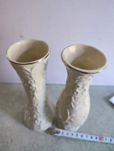 Set Of 2 White Vases With Gold Rim Is Not Stamped.