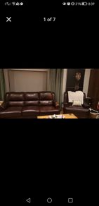 Three seater and arm chair solid wood leather