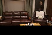 Three seater and arm chair solid wood leather