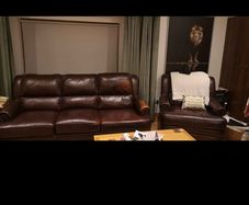 Three seater and arm chair solid wood leather