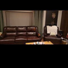Three seater and arm chair solid wood leather