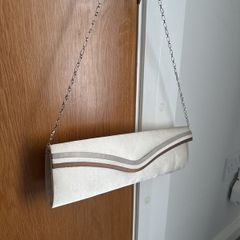 Satin clutch with detachable strap chain