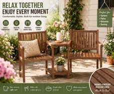 2 Seater Wooden Garden Companion Bench with Table