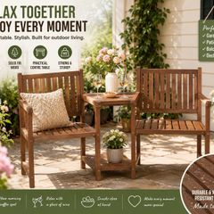 2 Seater Wooden Garden Companion Bench with Table