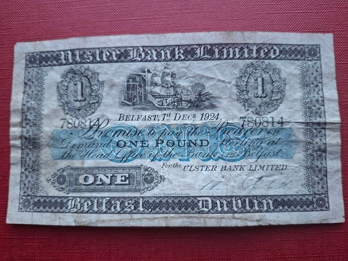 1924 Ulster Bank Limited Early note 1 Pound