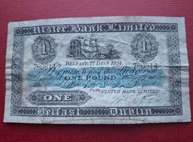1924 Ulster Bank Limited Early note 1 Pound