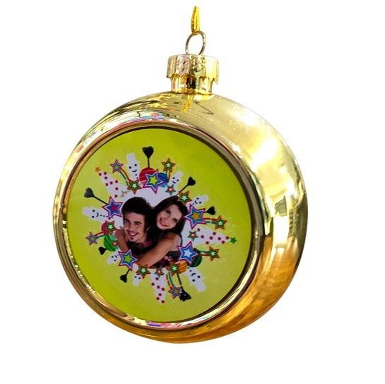 Personalised Christmas tree decoration gold bauble with your photos