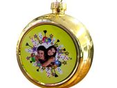 Personalised Christmas tree decoration gold bauble with your photos