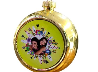Personalised Christmas tree decoration gold bauble with your photos