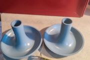 SET OF 2 Handmade Studio Art Pottery Clay Candlestick Holder with TURQUOISE  Glaze