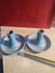 SET OF 2 Handmade Studio Art Pottery Clay Candlestick Holder with TURQUOISE  Glaze