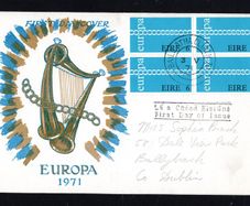 1971 Ireland Europa 6p block of 4 Commemorative Stamp Illustrated First Day Cover (FDC)