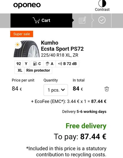 Kumho Ecsta Sport PS72 (225/40 ZR18 XL)