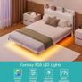 Floating Double Metal Bed Frame with LED Lights & USB Charging Station,135x190cm Metal Platform Bed Frame with 4ft6 Upholstered Headboard Storage,Heavy Duty Metal Slats,Noise Free/Shiny White Image 4
