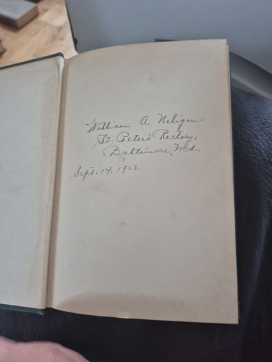 the sacrifice of the mass worthily celebrated by Reverend father Chaifnob. signed by william A Neligan Baltimore