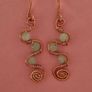Handmade Copper Wire Wrapped Earrings, Milky Glass Beads, Boho Spiral Dangles Image 4