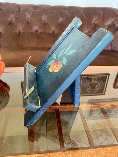 Rustic Teal Blue Wooden Cookbook Stand Folding Recipe Book Holder Tablet iPad Easel