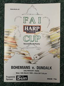 Very Rare 1993 Bohemians v Dundalk - FAI Cup Second Round Replay Programme