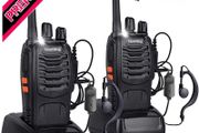 2Pcs Rechargeable Walkie Talkies Long Range 2 Way Radio + Original Earpieces Walky Talky 16CH Single Band Supports VOX LED Light Voice Prompt for Biking and Hiking (FREE SHIPPING)