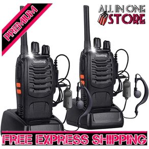 2Pcs Rechargeable Walkie Talkies Long Range 2 Way Radio + Original Earpieces Walky Talky 16CH Single Band Supports VOX LED Light Voice Prompt for Biking and Hiking (FREE SHIPPING)