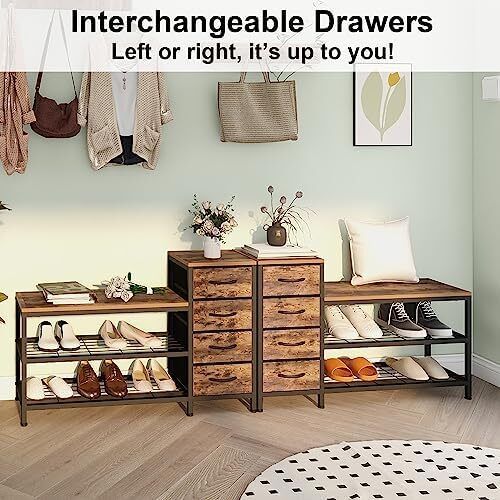 3-Tier Shoe Bench with 4 Drawers and Seat, Shoe Rack with Storage Space