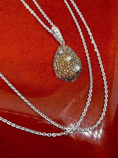 Diamond Orange Red Diamond & White Natural Diamond Pendant with Chain