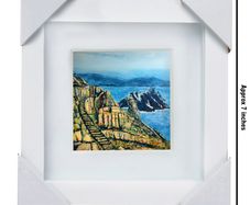Skellig Michael, 4x4in framed print by artist Helen Mathews