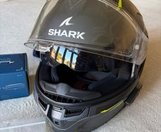 shark motorcycle helmet with Sena Bluetooth kit installed