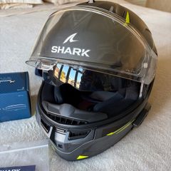 shark motorcycle helmet with Sena Bluetooth kit installed