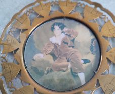 Vintage The Red Boy Print with Butterfly Design on Brass Frame