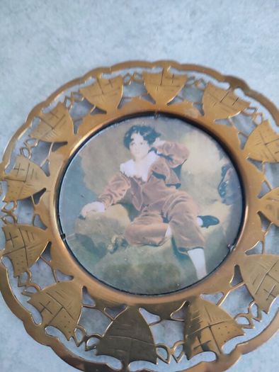 Vintage The Red Boy Print with Butterfly Design on Brass Frame