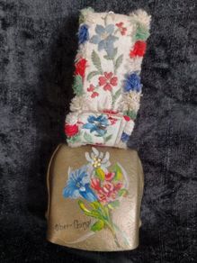 Vintage brass,  Cow bell, Austrian cow bell, embroidery