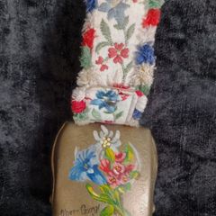 Vintage brass,  Cow bell, Austrian cow bell, embroidery