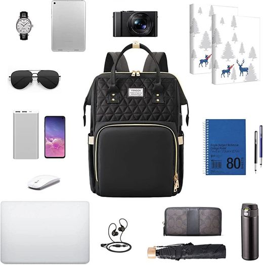 Laptop Backpack for Women,15.6 Inch Stylish Laptop Rucksack Wide Open, College School Backpack with USB Charging Port, Water Resistant Travel Business Work Bag Computer Bookbag for Men, Black (FREE POSTAGE)