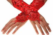Classy Red Gloves with Sparkly Beads &amp; Lace