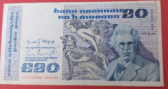 Irish 1986 "YEATS" Twenty pound note in V.Fine condition