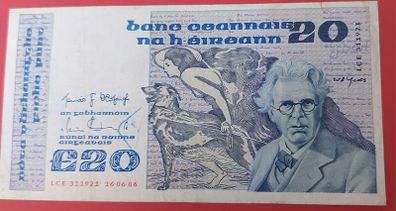 Irish 1986 "YEATS" Twenty pound note in V.Fine condition