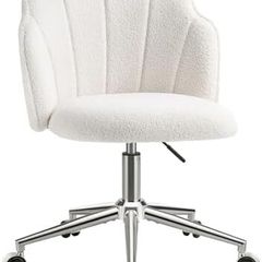 Chair for Dressing Table with Wheels, Boucle Desk Chair for Bedroom, Swivel Armchair for Home, Height Adjustable&Easy Assembly, White/Beige
