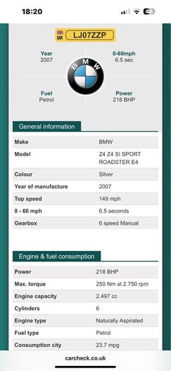 2007 BMW Z4 2.5L 6- speed Manual