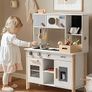 Kids Play Kitchen, Wooden Toy Kitchen with Planting Box & Toaster and Cutting Play Foods, Toddlers Pretend Planting Kitchen Playset with Ice Maker and Pizza, Gifts Toys for Girls Boys Ages 3+ Image 2