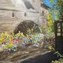 Oil on Board painting water wheel at Bayeux Normandy signed M Hughes 93 unframed Image 2