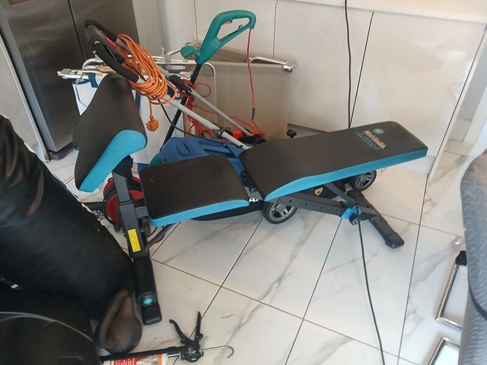 exercise bike , treadmill bench  weights boxing bag