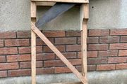 Vintage Pine wooden carpenter's saw Horse, To include two vintage . W. Tyzack, Son &amp; Turner saws. Good Wexford provenance.